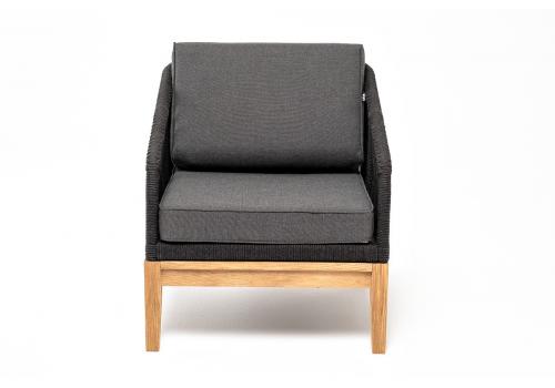 "Канны" кресло плетеное из роупа, основание дуб, роуп темно-серый круглый, ткань темно-серая, фото 2 