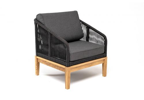  "Канны" кресло плетеное из роупа, основание дуб, роуп темно-серый круглый, ткань темно-серая, фото 3 