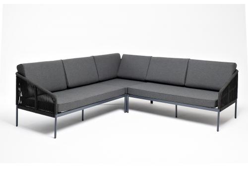  "Канны" диван модульный плетеный из роупа, каркас алюминий темно-серый (RAL7024), роуп темно-серый круглый, ткань темно-серая, фото 1 