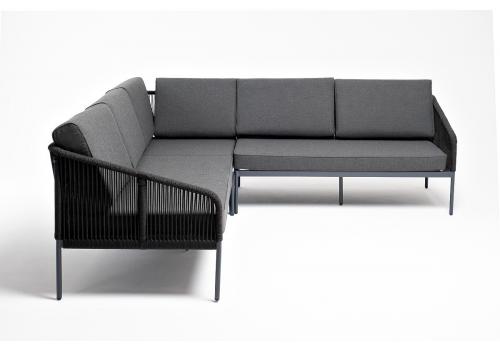  "Канны" диван модульный плетеный из роупа, каркас алюминий темно-серый (RAL7024), роуп темно-серый круглый, ткань темно-серая, фото 3 