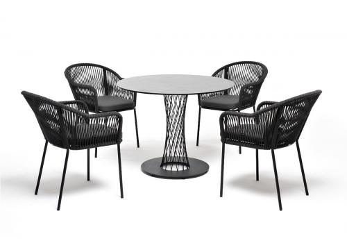  "Лион" обеденная группа на 4 персоны со стульями "Лион" темно-серый, круглый стол "серый гранит", фото 1 