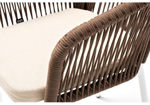  "Марсель" стул плетеный из роупа, каркас алюминий белый, роуп коричневый круглый, ткань бежевая, фото 7 