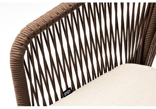  "Марсель" стул плетеный из роупа, каркас алюминий белый, роуп коричневый круглый, ткань бежевая, фото 8 