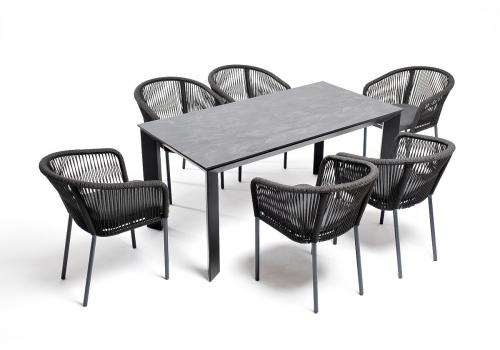  "Венето" обеденная группа на 6 персон со стульями "Марсель", каркас темно-серый, роуп темно-серый, фото 1 
