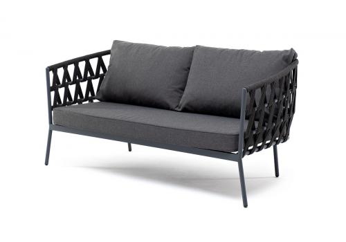  "Диего" диван 2-местный плетеный из роупа, каркас алюминий темно-серый (RAL7024), роуп темно-серый круглый, ткань темно-серая, фото 1 