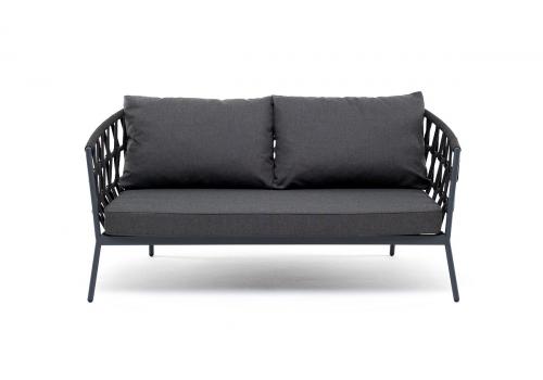  "Диего" диван 2-местный плетеный из роупа, каркас алюминий темно-серый (RAL7024), роуп темно-серый круглый, ткань темно-серая, фото 3 