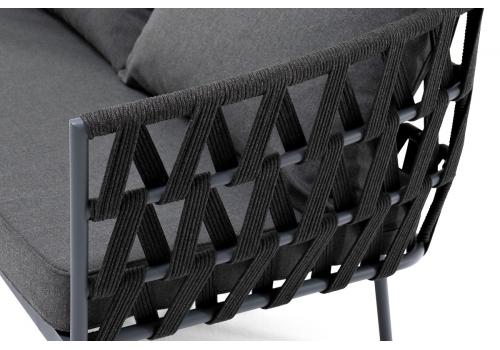  "Диего" диван 2-местный плетеный из роупа, каркас алюминий темно-серый (RAL7024), роуп темно-серый круглый, ткань темно-серая, фото 4 