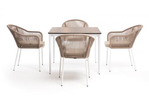  "Малага" обеденная группа на 4 персоны со стульями "Лион", каркас белый, роуп бежевый, фото 2 