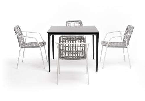  "Малага" обеденная группа на 4 персоны со стульями "Тунис", каркас белый, роуп светло-серый, фото 2 