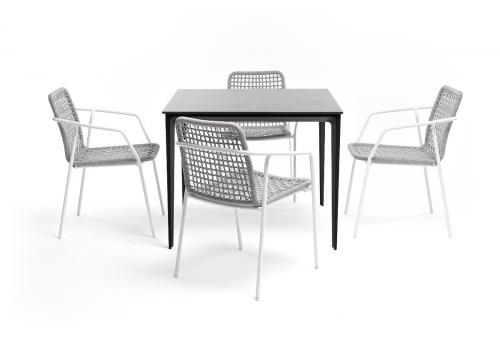  "Малага" обеденная группа на 4 персоны со стульями "Тунис", каркас белый, роуп светло-серый, фото 3 