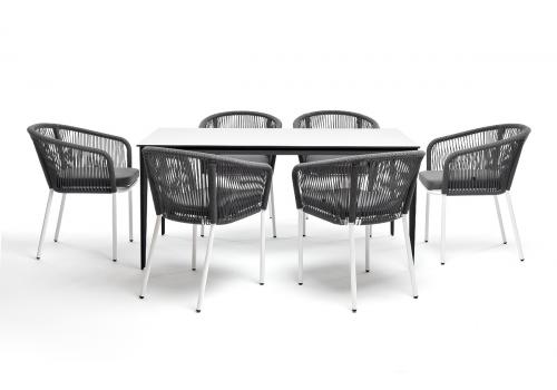  "Малага" обеденная группа на 6 персон со стульями "Марсель", каркас белый, роуп серый, фото 3 
