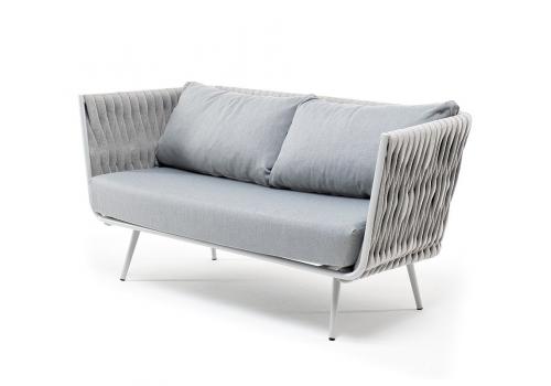  "Монако" диван 2-местный плетеный из роупа, каркас алюминий светло-серый, роуп светло-серый, ткань светло-серая, фото 1 