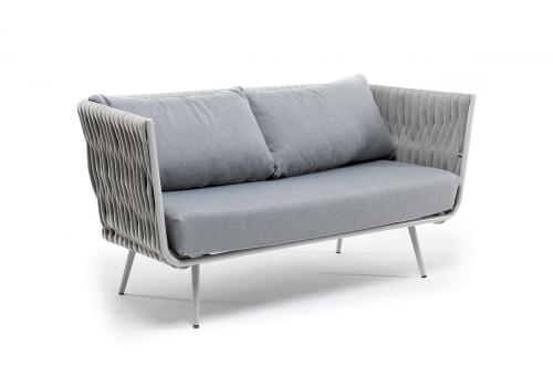  "Монако" диван 2-местный плетеный из роупа, каркас алюминий светло-серый, роуп светло-серый, ткань светло-серая, фото 2 