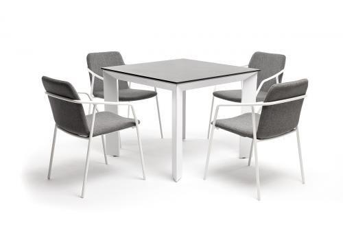  "Венето" обеденная группа на 4 персоны со стульями "Марокко", каркас белый, роуп серый, фото 1 