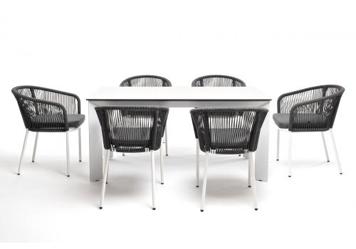  "Венето" обеденная группа на 6 персон со стульями "Марсель", каркас белый, роуп серый, фото 2 