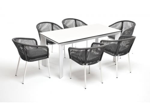  "Венето" обеденная группа на 6 персон со стульями "Марсель", каркас белый, роуп серый, фото 4 