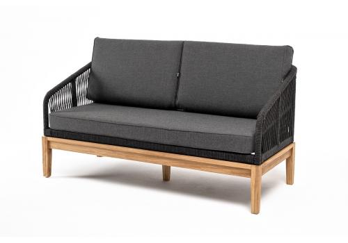  "Канны" диван 2-местный плетеный из роупа, основание дуб, роуп темно-серый круглый, ткань темно-серая, фото 1 