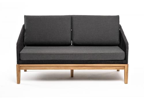 "Канны" диван 2-местный плетеный из роупа, основание дуб, роуп темно-серый круглый, ткань темно-серая, фото 2 
