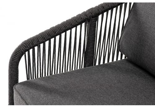  "Канны" диван 2-местный плетеный из роупа, основание дуб, роуп темно-серый круглый, ткань темно-серая, фото 6 