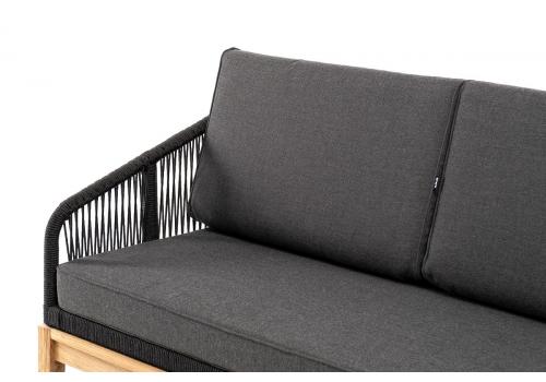  "Канны" диван 2-местный плетеный из роупа, основание дуб, роуп темно-серый круглый, ткань темно-серая, фото 9 