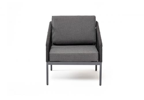  "Канны" кресло плетеное из роупа, каркас алюминий темно-серый (RAL7024) шагрень, роуп темно-серый круглый, ткань темно-серая, фото 2 