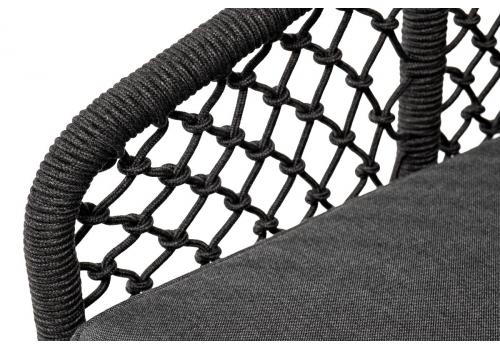  "Канны" кресло плетеное из роупа (узелки), основание дуб, роуп темно-серый круглый, ткань серая, фото 6 