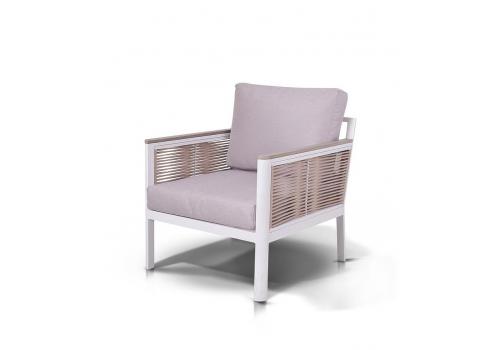  "Сан Ремо" кресло плетеное из роупа садовое, каркас алюминий белый, роуп бежевый, ткань бежевая, фото 1 