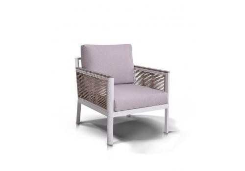  "Сан Ремо" кресло плетеное из роупа садовое, каркас алюминий белый, роуп бежевый, ткань бежевая, фото 3 