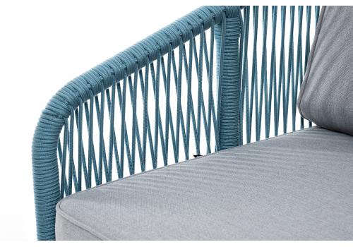  "Канны" диван 2-местный плетеный из роупа, каркас алюминий светло-серый (RAL7035) шагрень, роуп бирюзовый круглый, ткань светло-серая, фото 8 