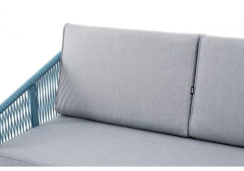  "Канны" диван 2-местный плетеный из роупа, каркас алюминий светло-серый (RAL7035) шагрень, роуп бирюзовый круглый, ткань светло-серая, фото 9 