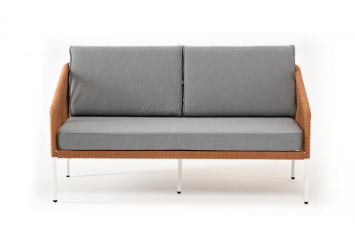  "Канны" диван 2-местный плетеный из роупа, каркас алюминий светло-серый (RAL7035) шагрень, роуп оранжевый меланж круглый, ткань светло-серая, фото 2 