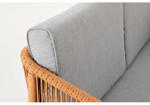  "Канны" диван 2-местный плетеный из роупа, каркас алюминий светло-серый (RAL7035) шагрень, роуп оранжевый меланж круглый, ткань светло-серая, фото 9 