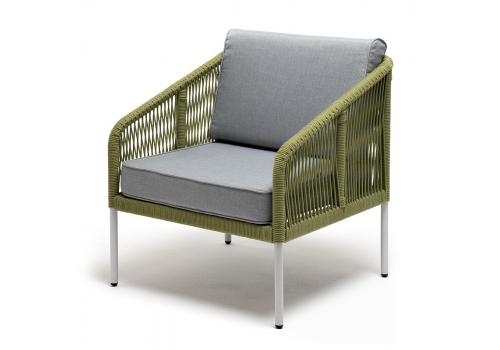  "Канны" кресло плетеное из роупа, каркас алюминий светло-серый (RAL7035) шагрень, роуп салатовый круглый, ткань светло-серая, фото 1 