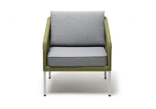  "Канны" кресло плетеное из роупа, каркас алюминий светло-серый (RAL7035) шагрень, роуп салатовый круглый, ткань светло-серая, фото 2 