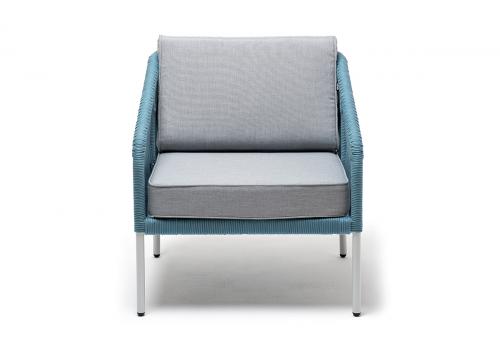  "Канны" кресло плетеное из роупа, каркас алюминий светло-серый (RAL7035) шагрень, роуп серый меланж круглый, ткань светло-серая, фото 2 