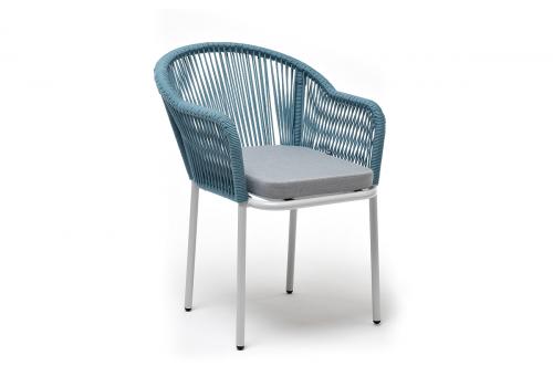  "Лион" стул плетеный из роупа, каркас из стали светло-серый (RAL7035) шагрень, роуп бирюзовый круглый, ткань светло-серая, фото 3 