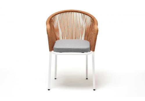  "Лион" стул плетеный из роупа, каркас из стали светло-серый (RAL7035) шагрень, роуп оранжевый меланж круглый, ткань светло-серая, фото 2 