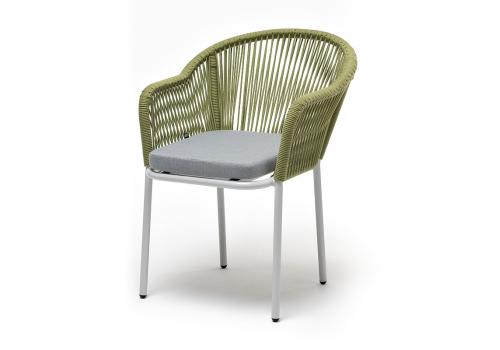  "Лион" стул плетеный из роупа, каркас из стали светло-серый (RAL7035) шагрень, роуп салатовый круглый, ткань светло-серая, фото 1 