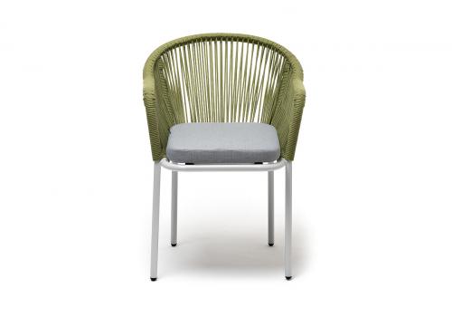  "Лион" стул плетеный из роупа, каркас из стали светло-серый (RAL7035) шагрень, роуп салатовый круглый, ткань светло-серая, фото 3 