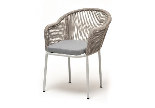  "Лион" стул плетеный из роупа, каркас из стали светло-серый (RAL7035) шагрень, роуп серый меланж круглый, ткань светло-серая, фото 1 