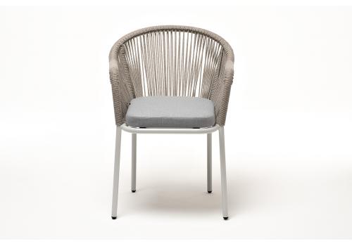  "Лион" стул плетеный из роупа, каркас из стали светло-серый (RAL7035) шагрень, роуп серый меланж круглый, ткань светло-серая, фото 2 