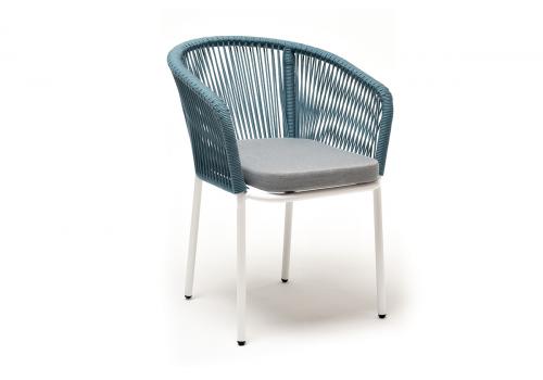  "Марсель" стул плетеный из роупа, каркас алюминий светло-серый (RAL7035) шагрень, роуп бирюзовый круглый, ткань светло-серая, фото 3 