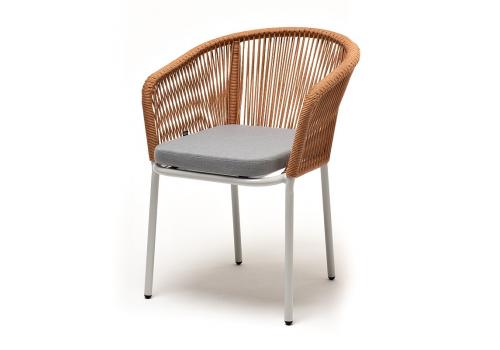  "Марсель" стул плетеный из роупа, каркас алюминий светло-серый (RAL7035) шагрень, роуп оранжевый меланж круглый, ткань светло-серая, фото 1 