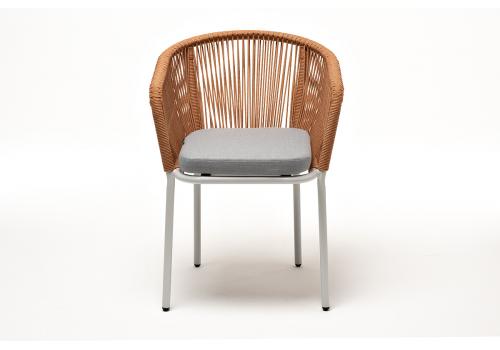  "Марсель" стул плетеный из роупа, каркас алюминий светло-серый (RAL7035) шагрень, роуп оранжевый меланж круглый, ткань светло-серая, фото 2 