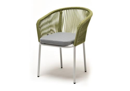  "Марсель" стул плетеный из роупа, каркас алюминий светло-серый (RAL7035) шагрень, роуп салатовый круглый, ткань светло-серая, фото 1 