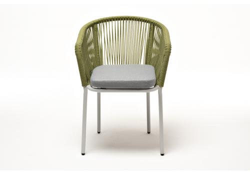  "Марсель" стул плетеный из роупа, каркас алюминий светло-серый (RAL7035) шагрень, роуп салатовый круглый, ткань светло-серая, фото 2 