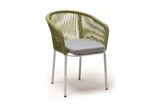  "Марсель" стул плетеный из роупа, каркас алюминий светло-серый (RAL7035) шагрень, роуп салатовый круглый, ткань светло-серая, фото 3 
