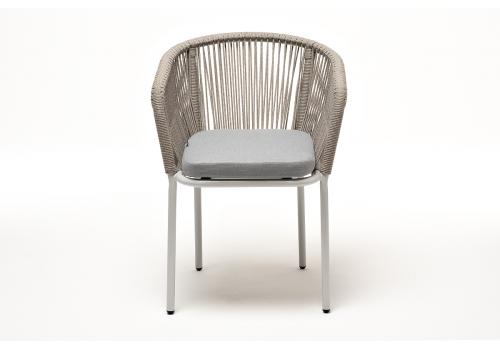  "Марсель" стул плетеный из роупа, каркас алюминий светло-серый (RAL7035) шагрень, роуп серый меланж круглый, ткань светло-серая, фото 2 