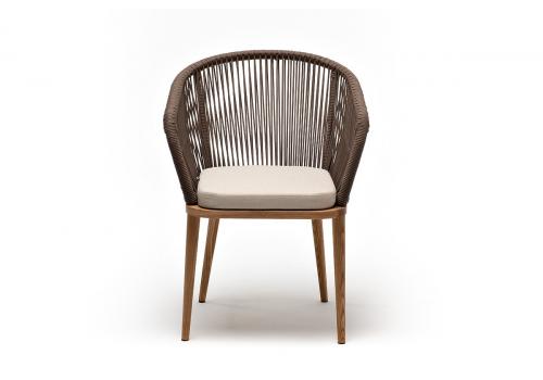  "Марсель" стул плетеный из роупа, основание дуб, роуп коричневый круглый, ткань бежевая, фото 2 