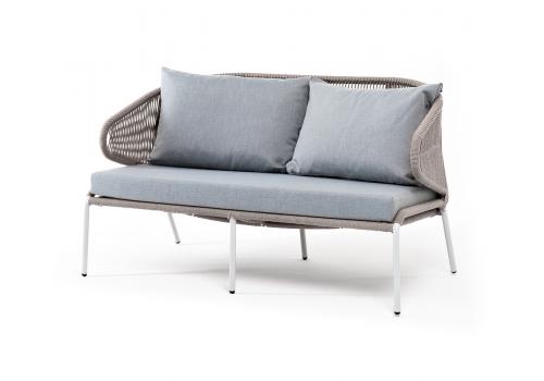 "Милан" диван 2-местный плетеный из роупа, каркас алюминий светло-серый (RAL7035) шагрень, роуп серый меланж круглый, ткань светло-серая, фото 1 
